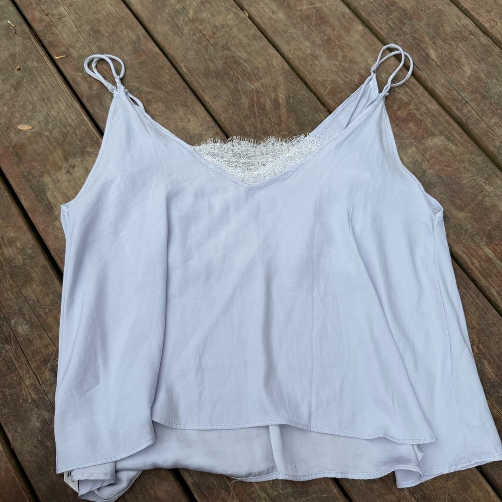 Intimately Free People Lace Trim V-Neck Camisole Top Lavender Periwinkle Blue M